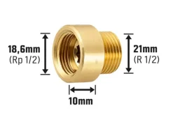 Clearance Hahnverlängerung 18,6 mm (Rp 1/2) x 21 mm (R 1/2) Messing 10 mm