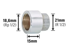 Hahnverlängerung 18,6 mm (Rp 1/2) x 21 mm (R 1/2) Messing Verchromt 15 mm< Einhebelmischer