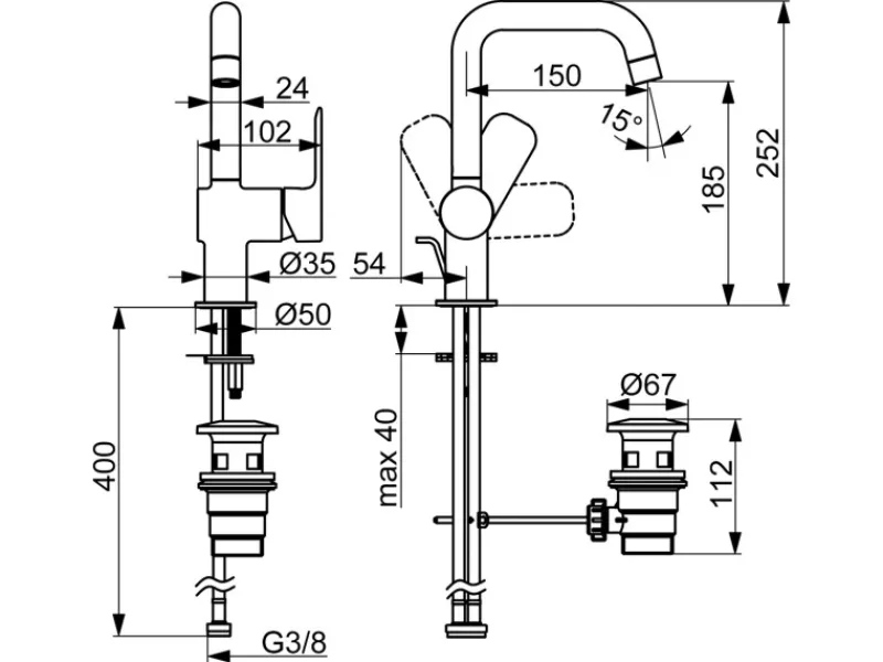 New Hansa Waschtischbatterie Einhebelmischer Basic 5555 Chrom