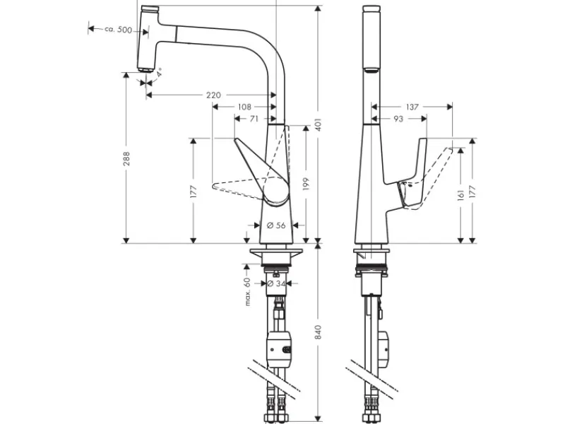 Hansgrohe Einhebelmischer<Einhebel-Küchenarmatur Talis Select S 300 mm mit Ausziehauslauf Chrom