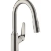 Hansgrohe Einhebel-Küchenmischer m. Ausziehbrause M429-H180 Edelstahl Finish< Einhebelmischer