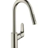 Hansgrohe Einhebel-Küchenmischer mit Ausziehbrause M4116-H240 Edelstahl Finish< Einhebelmischer