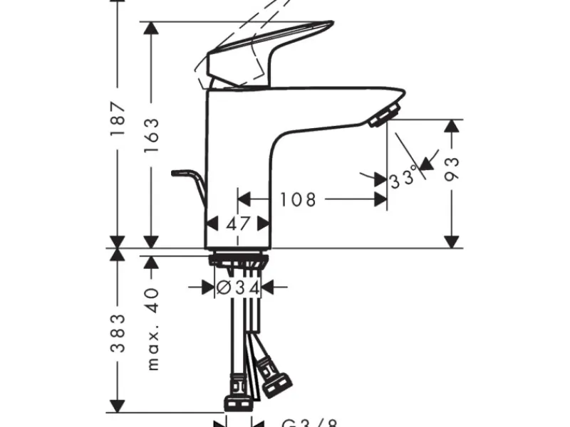 Hansgrohe Einhebelmischer<Einhebel-Waschbeckenarmatur Logis 100 mm mit Zugstangen-Ablaufg. Chrom