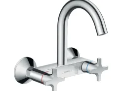 Hansgrohe Wandauslaufventil<2-Griff Küchearmatur Logis Classic Wandmontage Highspout Chrom