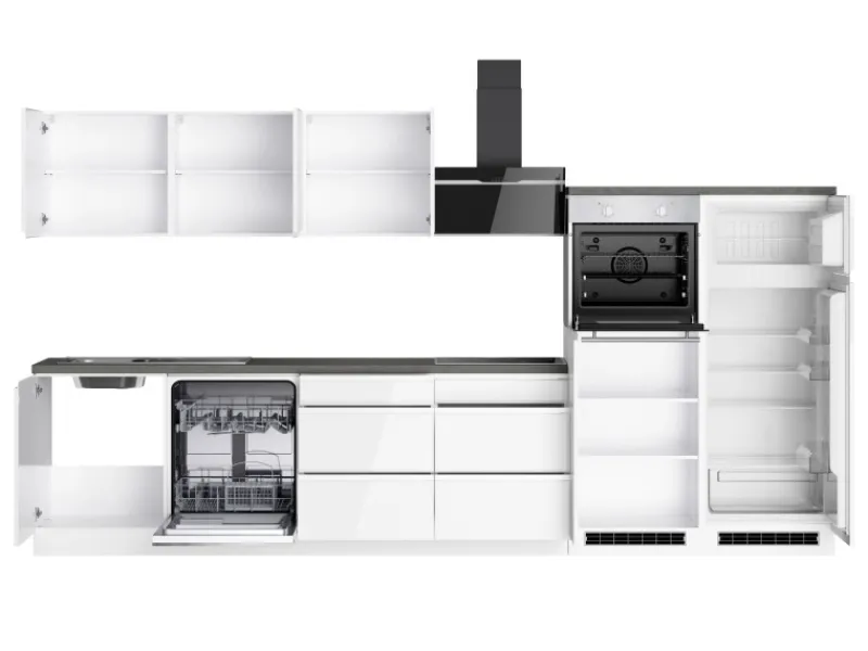 Best Held Möbel Held Küchen Küchenzeile Gera 360 cm Weiß/Beton mit E-Geräte