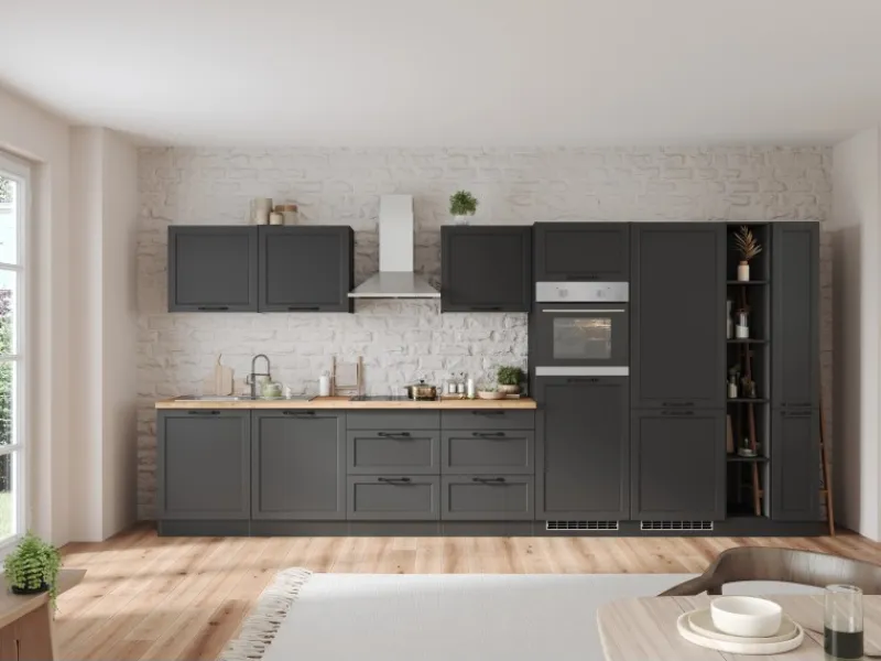 Held Möbel Held Küchen Küchenzeile Kempten 420 cm Grau/Graphit mit E-Geräten Induktion< Kochfelder|Herde