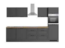 New Held Möbel Held Küchen Küchenzeile Kempten 300 cm Grau/Graphit mit E-Geräte