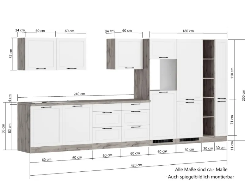 New Held Möbel Held Küchen Küchenzeile Kempten 420 cm Grau/Graphit ohne E-Geräte