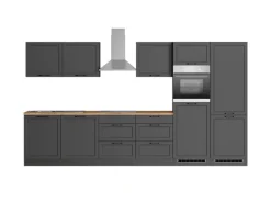 Online Held Möbel Held Küchen Küchenzeile Kempten 360 cm Grau/Graphit mit E-Geräten autark Indukt.