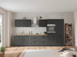 Online Held Möbel Held Küchen Küchenzeile Kempten 360 cm Grau/Graphit mit E-Geräten autark Indukt.