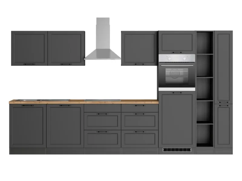 Held Möbel Einbauküchen<Held Küchen Küchenzeile Kempten 360 cm Grau/Graphit mit E-Geräten Induktion