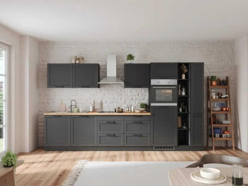 Held Möbel Einbauküchen<Held Küchen Küchenzeile Kempten 360 cm Grau/Graphit mit E-Geräten Induktion