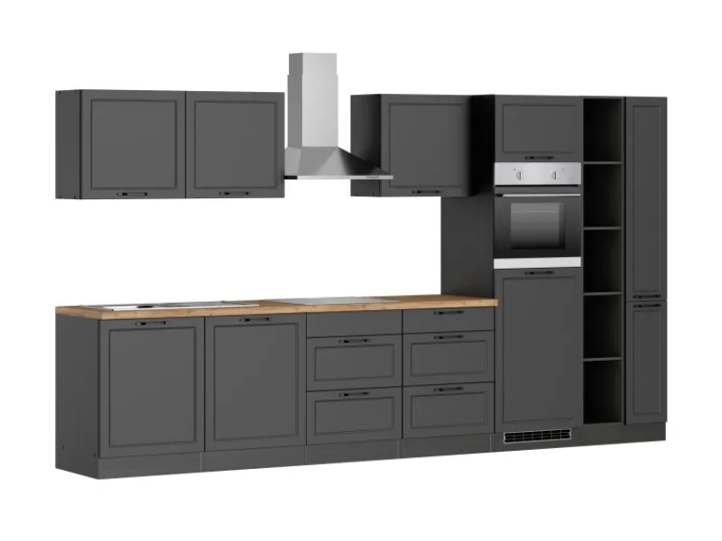 Held Möbel Einbauküchen<Held Küchen Küchenzeile Kempten 360 cm Grau/Graphit mit E-Geräten Induktion