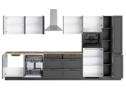 Held Möbel Einbauküchen<Held Küchen Küchenzeile Kempten 360 cm Grau/Graphit mit E-Geräten Induktion