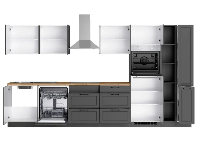 Held Möbel Einbauküchen<Held Küchen Küchenzeile Kempten 360 cm Grau/Graphit mit E-Geräten Induktion