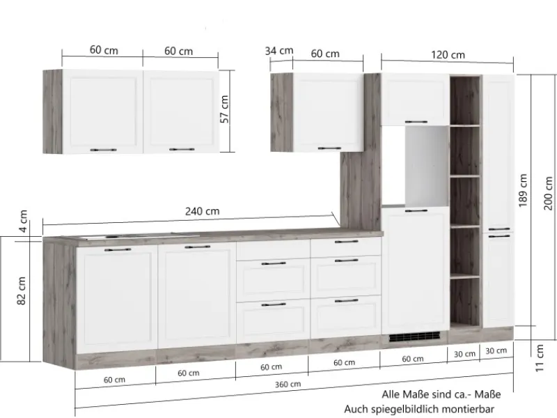 Held Möbel Einbauküchen<Held Küchen Küchenzeile Kempten 360 cm Grau/Graphit mit E-Geräten Induktion