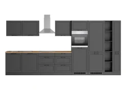 Held Möbel Held Küchen Küchenzeile Kempten 420 cm Grau/Graphit mit E-Geräte< Kühlschränke|Einbauküchen