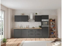 Discount Held Möbel Held Küchen Küchenzeile Kempten 300 cm Grau/Graphit mit E-Geräten Induktion