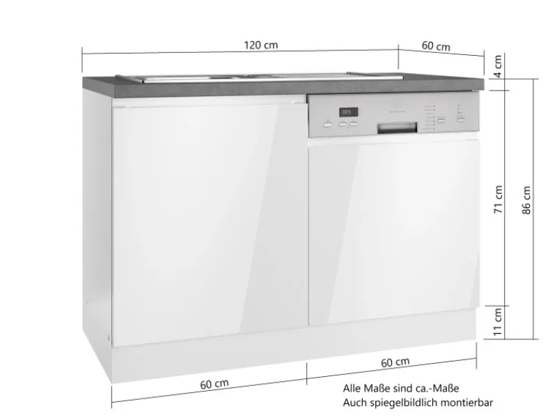 Sale Held Möbel Held Küchen Spülenschrank Gera 120 cm Weiß/Wotan