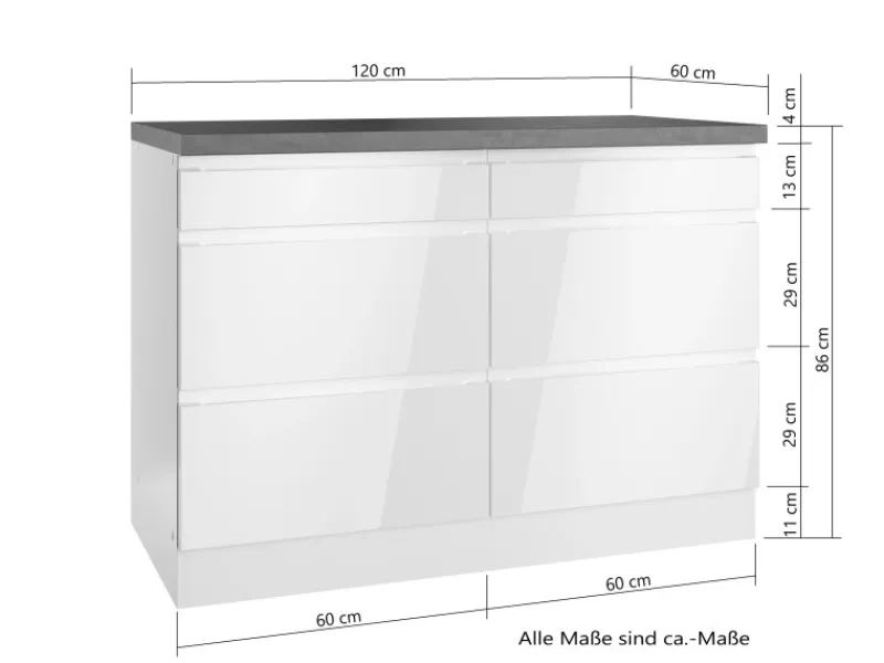 Outlet Held Möbel Held Küchen Unterschrank Gera 120 cm Weiß/Wotan