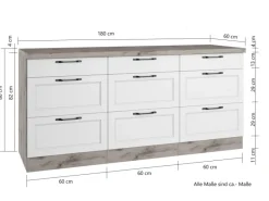 Held Möbel Held Küchen Unterschrank Kempten 180 cm Weiß/Wotan< Küchenschränke