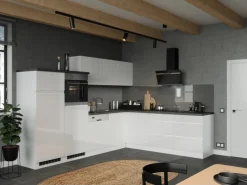 Held Möbel Held Küchen Winkelküche Gera 300 cm Weiß/Beton mit E-Geräten Induktion< Winkelküchen|Gefrierschränke
