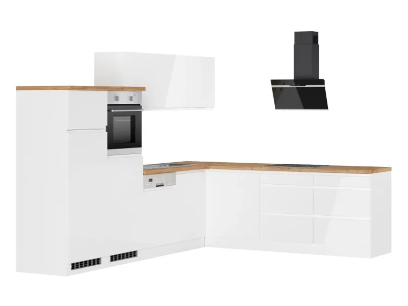 Held Möbel Held Küchen Winkelküche Gera 300 cm Weiß/Wotan mit E-Geräten Induktion< Winkelküchen|Gefrierschränke
