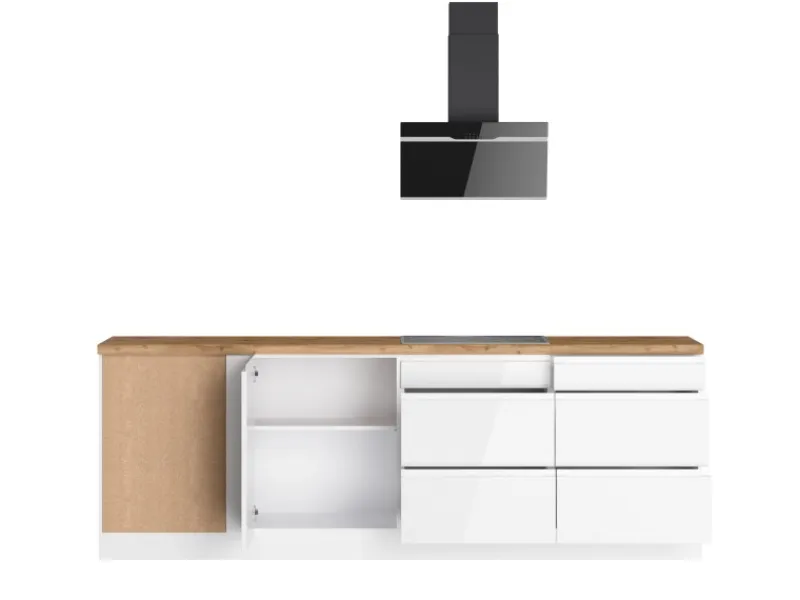 Outlet Held Möbel Held Küchen Winkelküche Gera 300 cm Weiß/Wotan mit E-Geräte