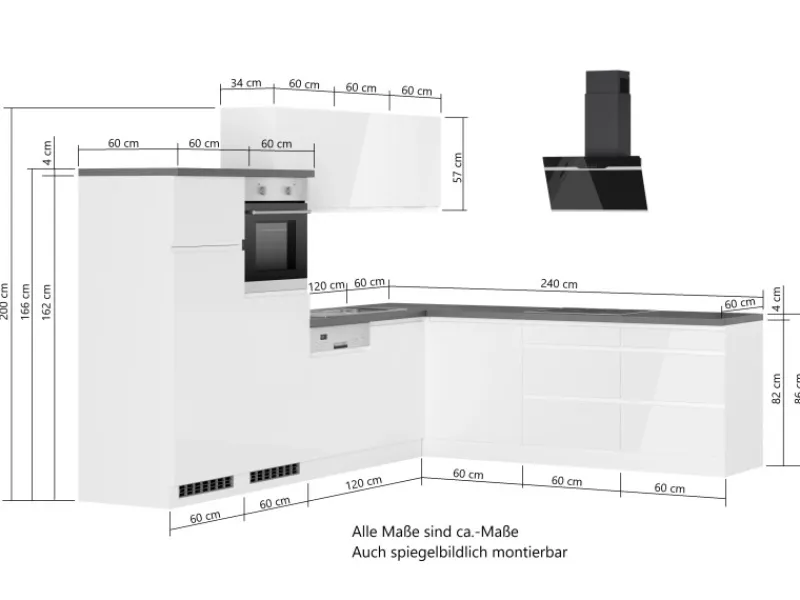 Outlet Held Möbel Held Küchen Winkelküche Gera 300 cm Weiß/Wotan mit E-Geräte