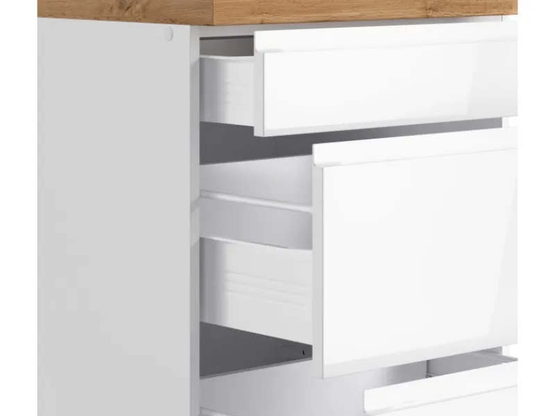 Outlet Held Möbel Held Küchen Winkelküche Gera 300 cm Weiß/Wotan mit E-Geräte