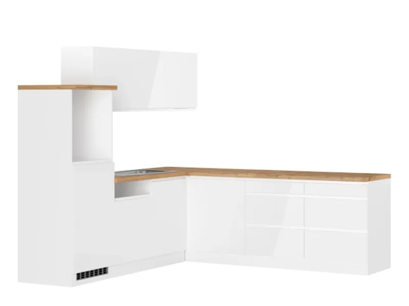 Outlet Held Möbel Held Küchen Winkelküche Gera 240 cm Weiß/Wotan ohne E-Geräte