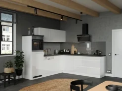 Discount Held Möbel Held Küchen Winkelküche Gera 240 cm Weiß/Beton ohne E-Geräte /autark