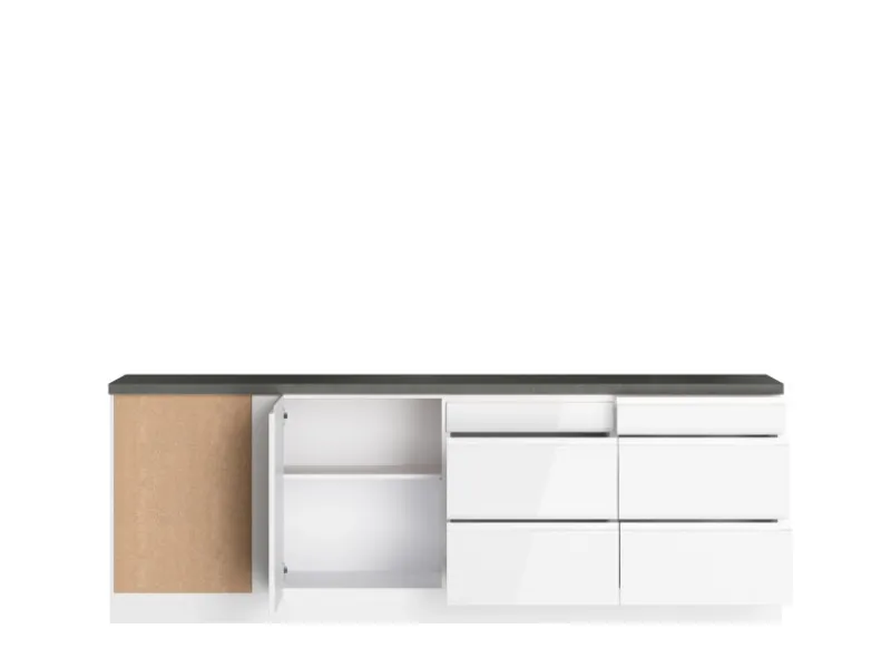 Discount Held Möbel Held Küchen Winkelküche Gera 240 cm Weiß/Beton ohne E-Geräte /autark