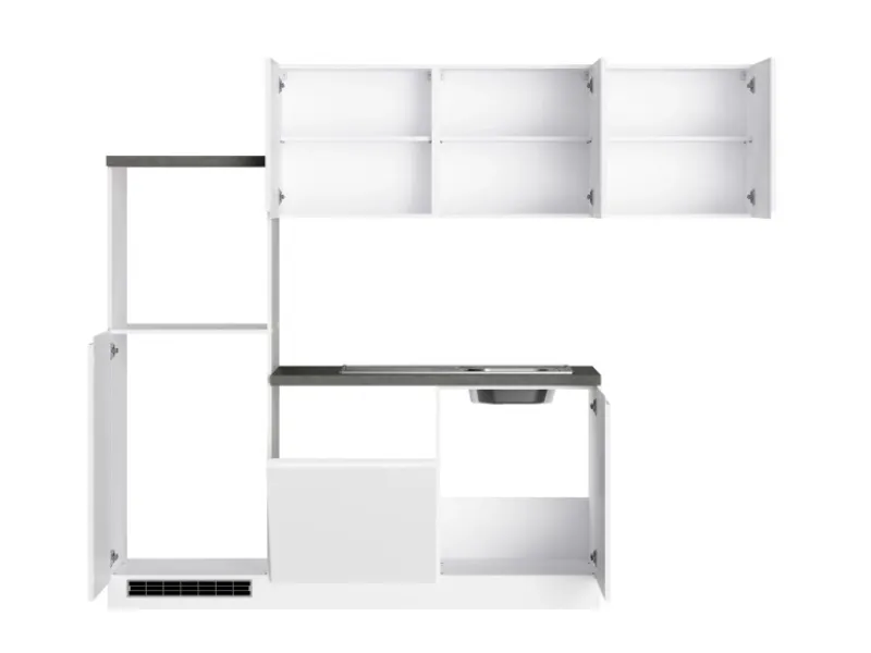 Discount Held Möbel Held Küchen Winkelküche Gera 240 cm Weiß/Beton ohne E-Geräte /autark