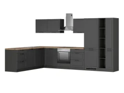 Held Möbel Held Küchen Winkelküche Kempten 360 cm mit E-Geräten Graphit/Grau< Herde|Gefrierschränke