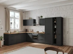 Held Möbel Held Küchen Winkelküche Kempten 360 cm mit E-Geräten Graphit/Grau< Herde|Gefrierschränke