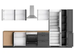 Held Möbel Held Küchen Winkelküche Kempten 360 cm mit E-Geräten Graphit/Grau< Herde|Gefrierschränke