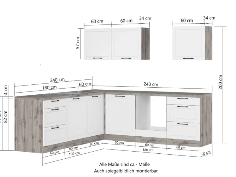 Sale Held Möbel Held Küchen Winkelküche Kempten 240 cm ohne E-Geräte Graphit/Grau