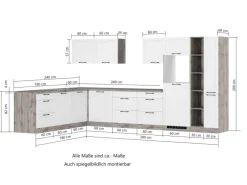 Clearance Held Möbel Held Küchen Winkelküche Kempten 360 cm Grau/Graphit ohne E-Geräte /autark