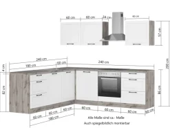 Held Möbel Winkelküchen|Einbauküchen<Held Küchen Winkelküche Kempten 240 cm mit E-Geräten Wotan/Weiß