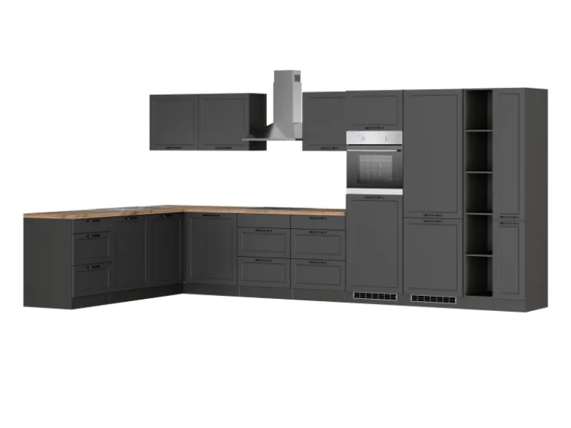Clearance Held Möbel Held Küchen Winkelküche Kempten 420 cm Grau/Graphit mit E-Geräte