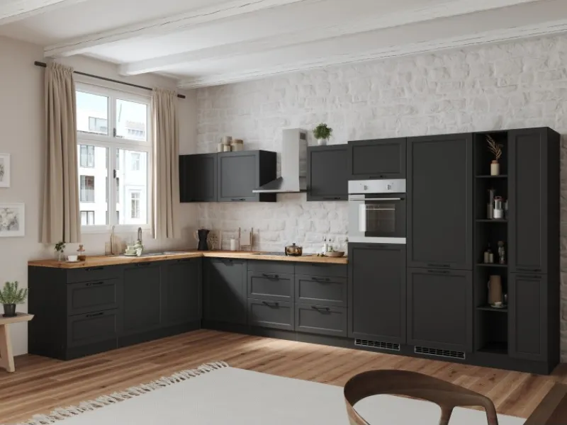 Clearance Held Möbel Held Küchen Winkelküche Kempten 420 cm Grau/Graphit mit E-Geräte