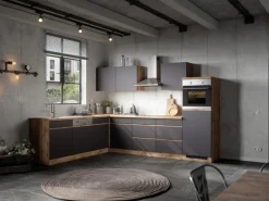 Held Möbel Küchen-Kühlschrank/Ofenumbauschrank  Turin 60 cm Graphit/Wotaneiche< Kühlschränke