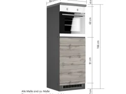 Held Möbel Küchen-Kühlschrank/Ofenumbauschrank  Turin 60 cm Graphit/Wotaneiche< Kühlschränke
