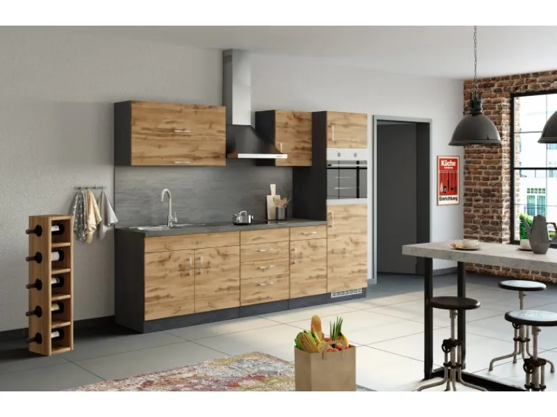 Discount Held Möbel Küchen-Klapphängeschrank Sorrento BxHxT 100x57x34cm Wotaneiche-Grafit