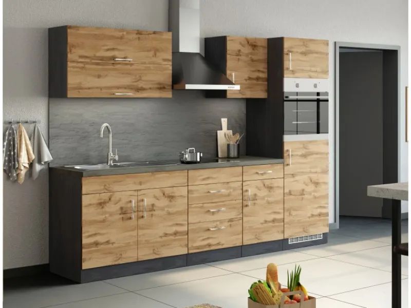 Discount Held Möbel Küchen-Klapphängeschrank Sorrento BxHxT 100x57x34cm Wotaneiche-Grafit