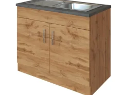 Held Möbel Kühlschränke<Küchen-Spülenschrank Sorrento B100 x H85 x T60 cm 2 Türen Wotaneiche