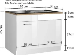 Held Möbel Küchenschränke<Küchen-Spülenunterschrank Mailand 110 cm Hochglanz /