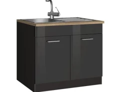 Best Held Möbel Küchen-Spülenunterschrank Mailand 100 cm Hochglanz / Graphit