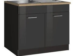 Best Held Möbel Küchen-Spülenunterschrank Mailand 100 cm Hochglanz / Graphit